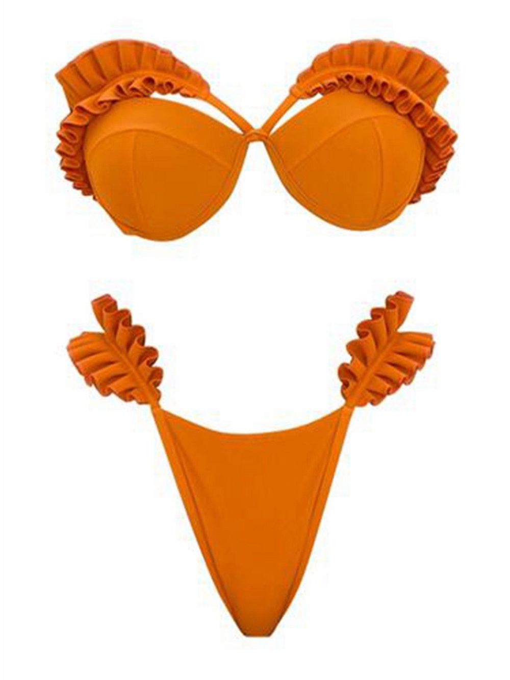 Andrea Iyamah Mulan Orange Bikini SET Swimsuit Rare Small Matte Ruffled - Picture 6 of 10